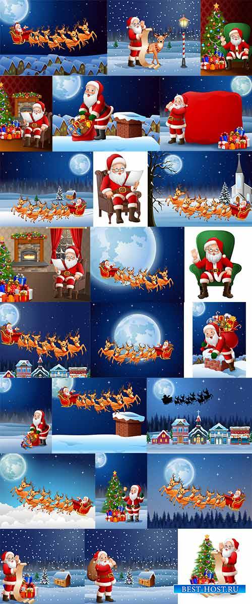 Фоны с Дед Морозом  - Векторный клипарт / Backgrounds with Santa Claus - Vector Graphics