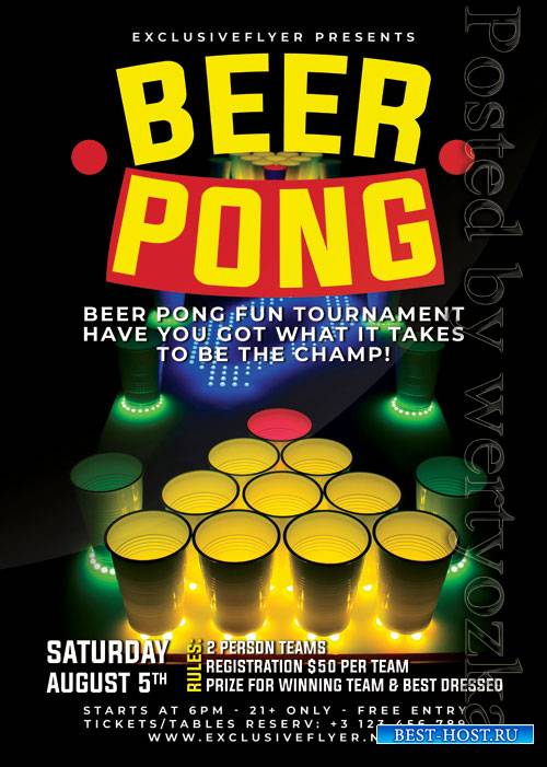 Neon beer pong - Premium flyer psd template