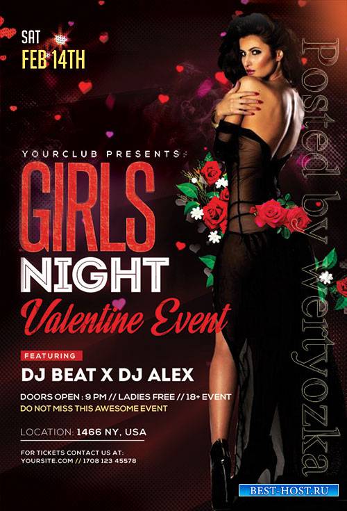 Girls night valentine - Premium flyer psd template
