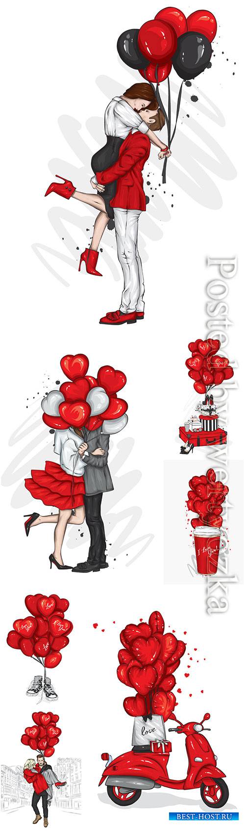 Loving couple with heart-shaped balloons