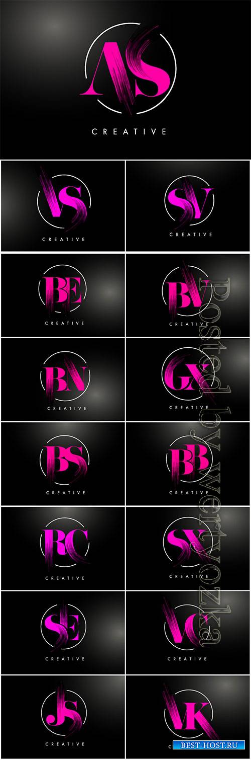 Pink brush stroke letter logo design