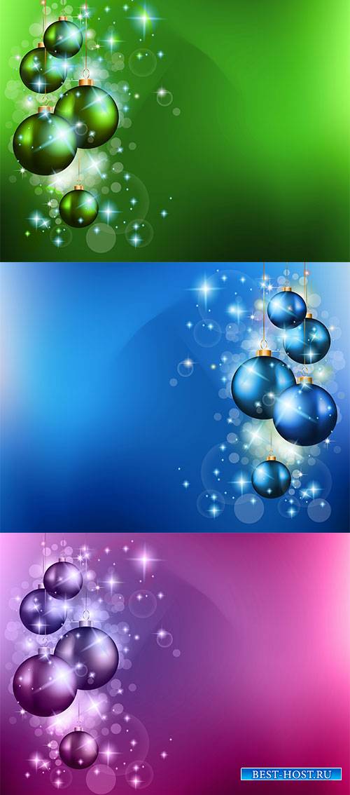 Фоны с новогодними шарами - Векторный клипарт / Backgrounds with Christmas  ...