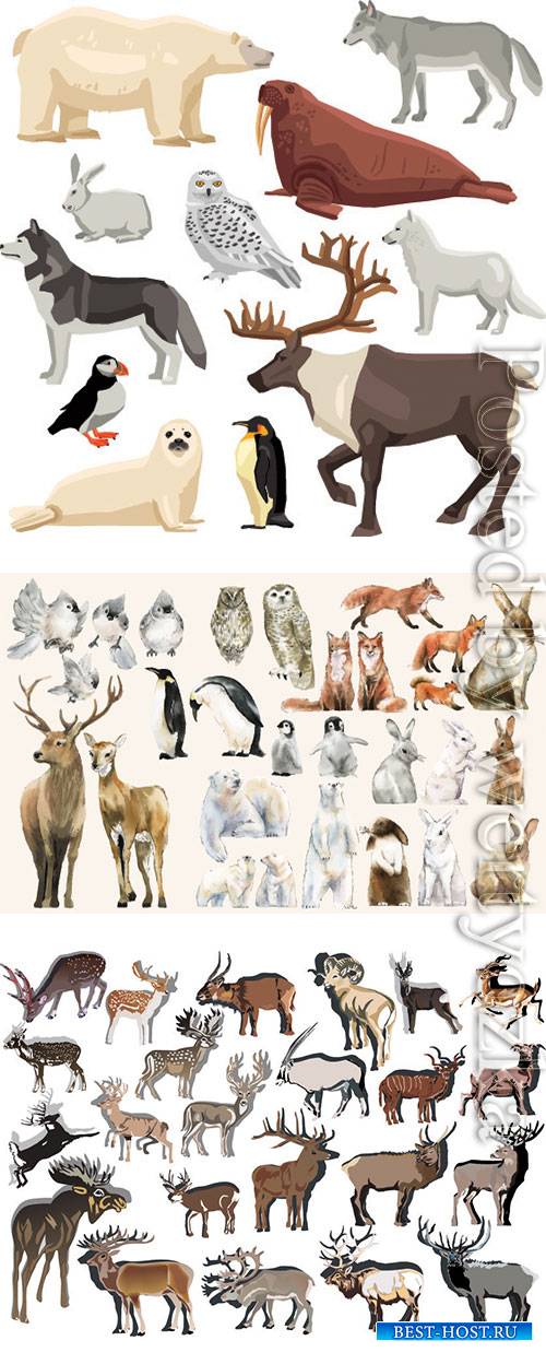 Hand-drawn animals set watercolor style