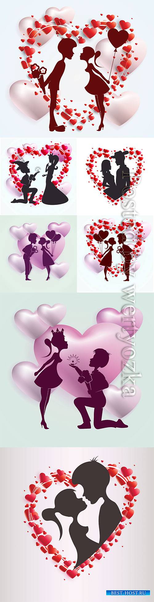 Happy Valentine's Day, vector hearts of couples in love