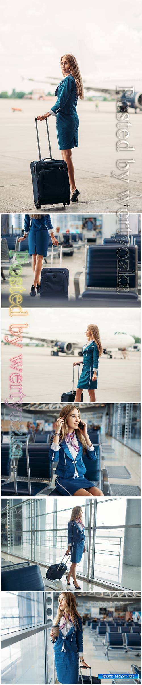 Stewardess beautiful stock photo