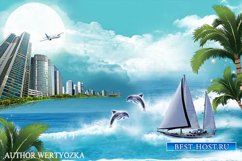 City and Sailboat multilayer PSD source with 3D effect