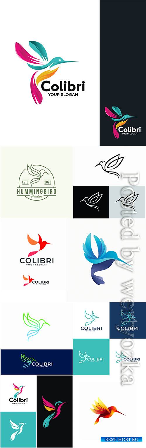 Bird colibri logo design vector