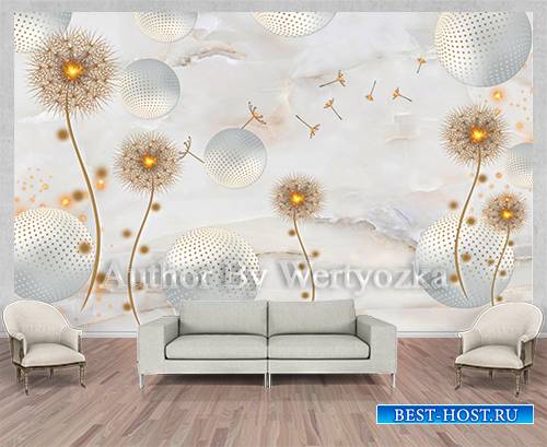 Gold dandelion background wall decors, 3D models template PSD