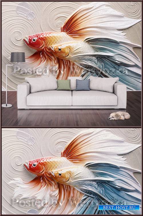 3D psd background wall gold fish