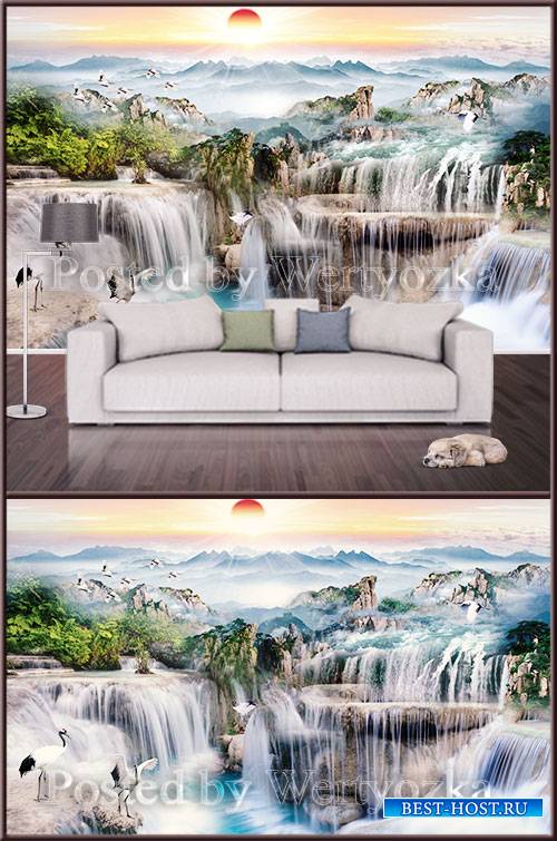 3D psd background wall waterfall  landscape
