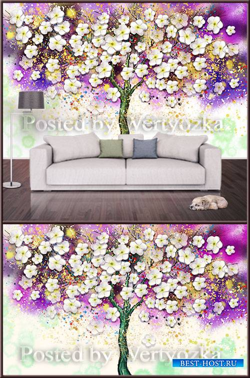 3D psd background wall colorful tree with flowers