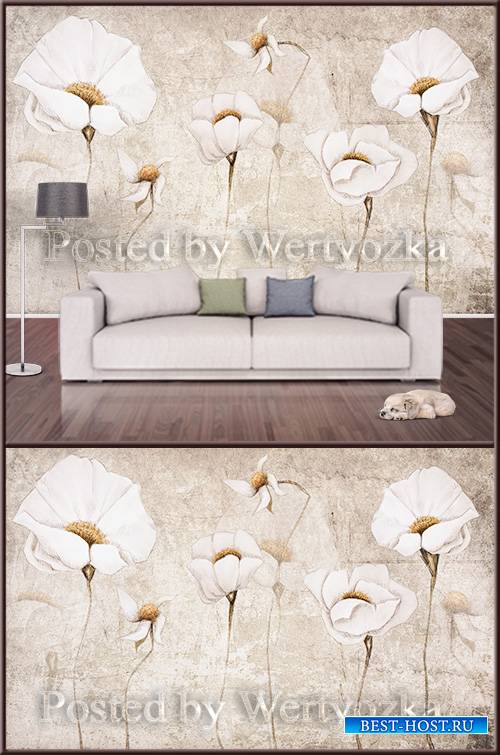 3D psd background wall vintage white flowers