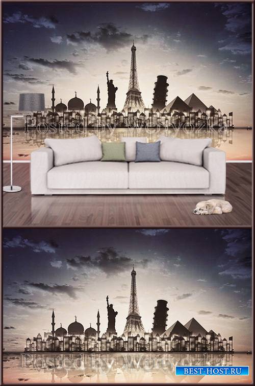 3D psd background wall night city