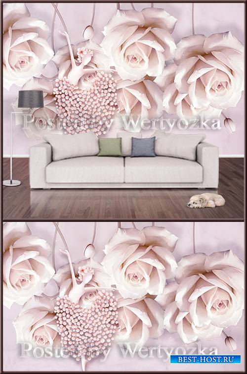 3D psd background wall creative dancer and pink rose