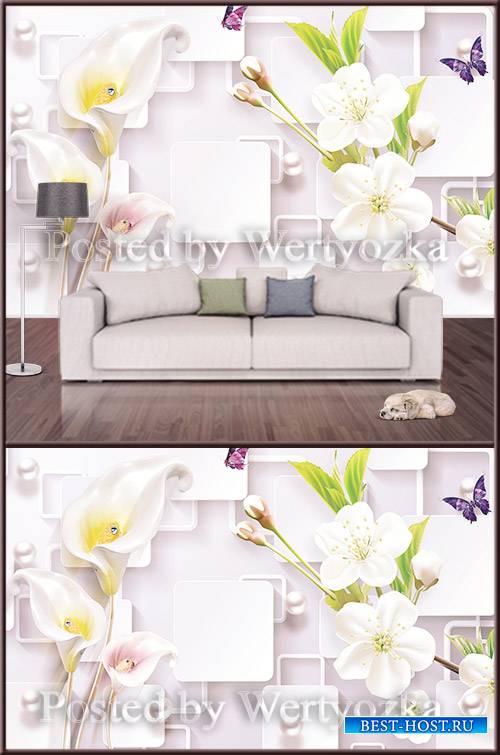 3D psd background wall calla spring flowers