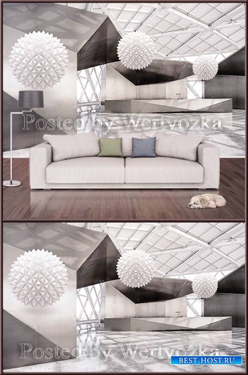 3D psd background wall abstraction white balls
