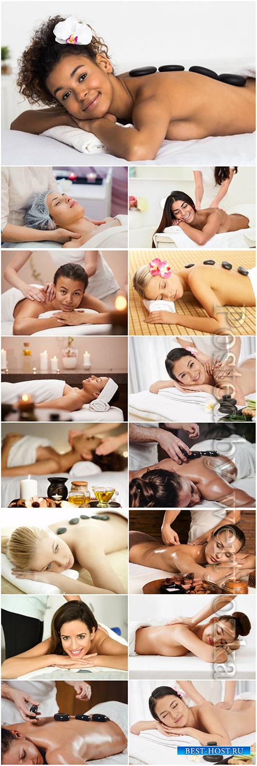 Spa massage, girls beautiful stock photo