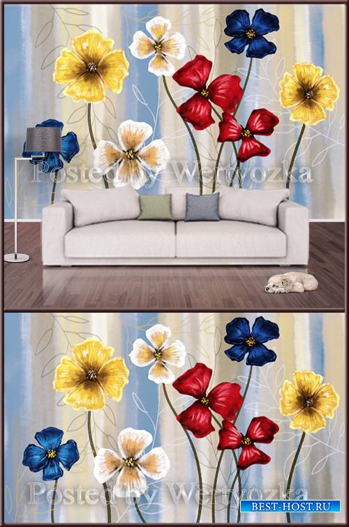 3D psd background wall colorful flowers
