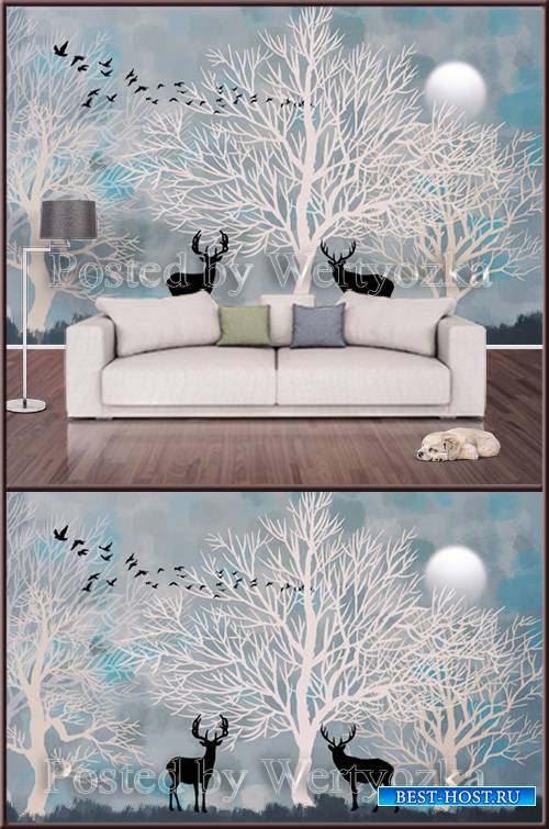 3D psd background wall hand drawn forest moose