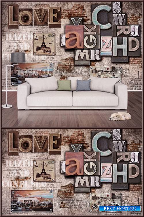 3D psd background wall alphabet casual cafe tooling