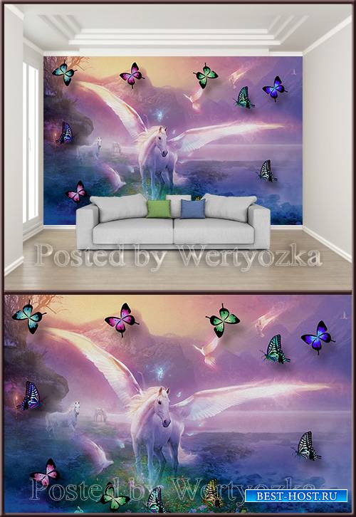 3D psd background wall fairy horse with wings