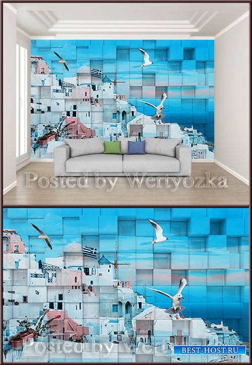 3D psd background wall greek house