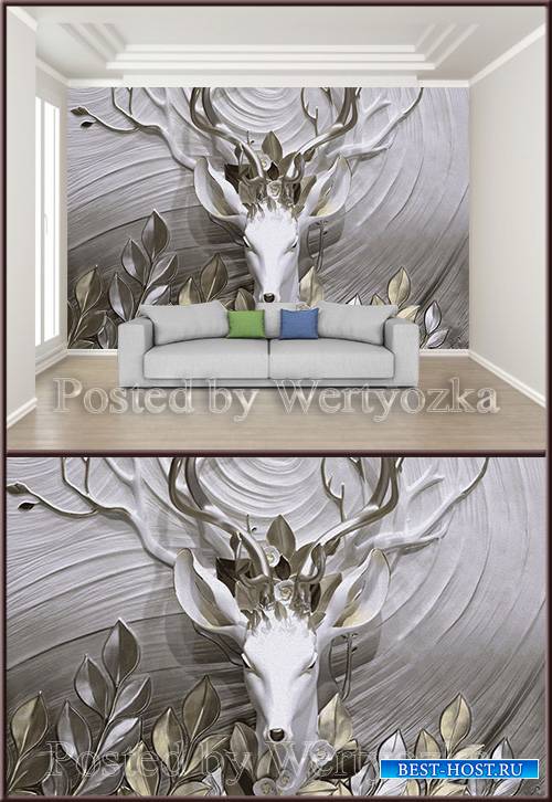 3D psd background wall three dimensional embossed fortune tree elk