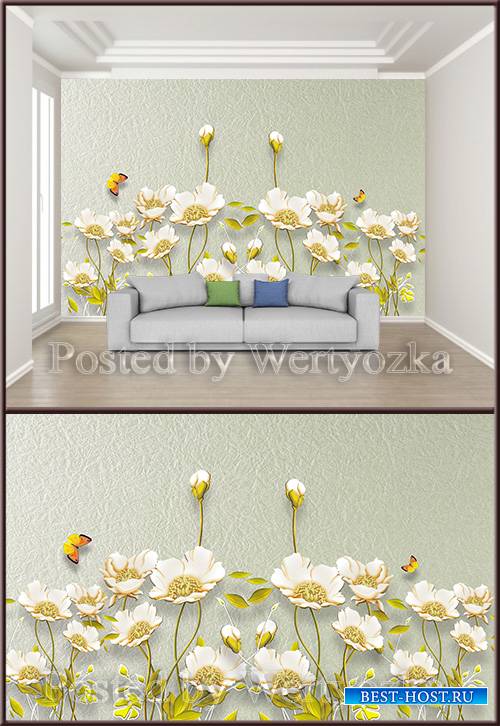 3D psd background wall embossed flowers