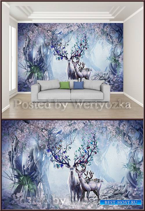 3D psd background wall nordic forest elk