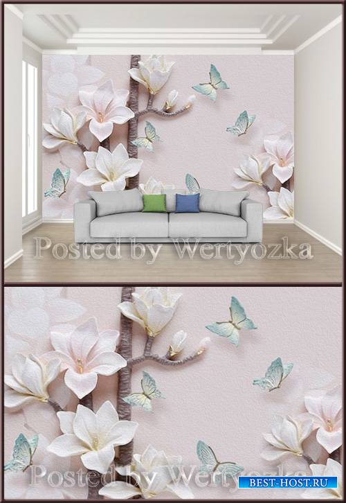 3D psd background wall magnolia flower embossed