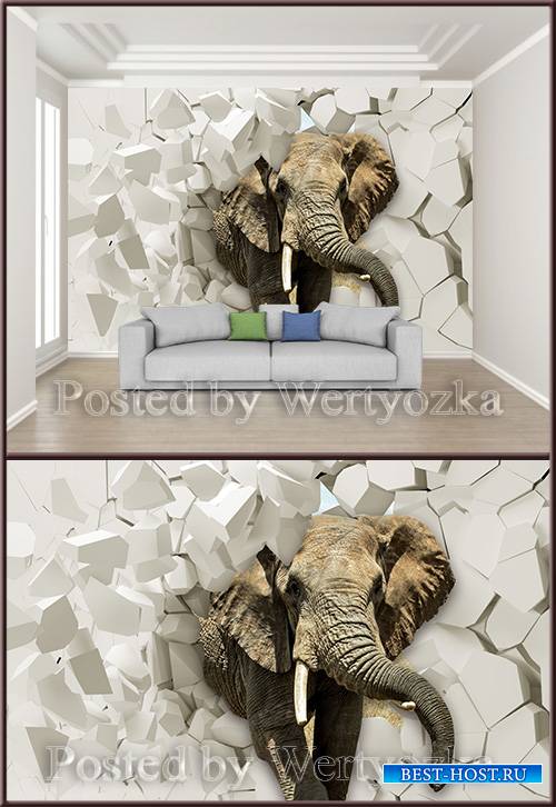3D psd background wall embossed elephant breaks