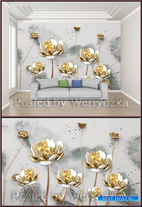 3D psd background wall golden lotus flower