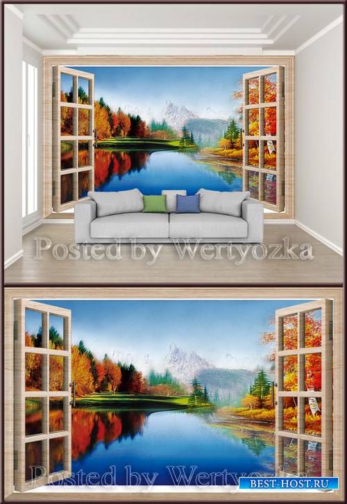 3D psd background wall beautiful landscape oil painting