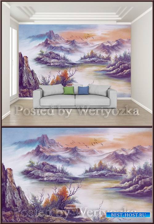 3D psd background wall beautiful artistic landscape