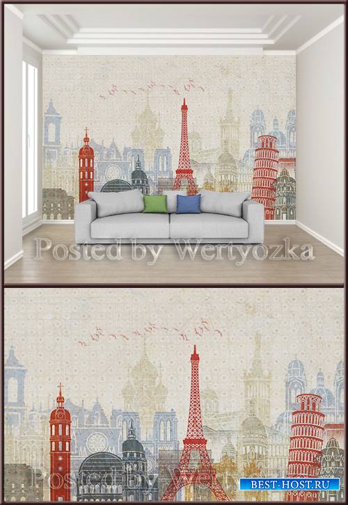 3D psd background wall retro abstract city architecture
