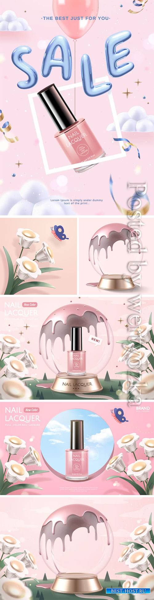 Cosmetics advertising vector posters, perfume, cream, nail polish # 4