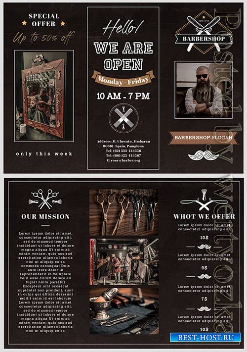 Barbershop Trifold Brochure - Premium flyer psd template