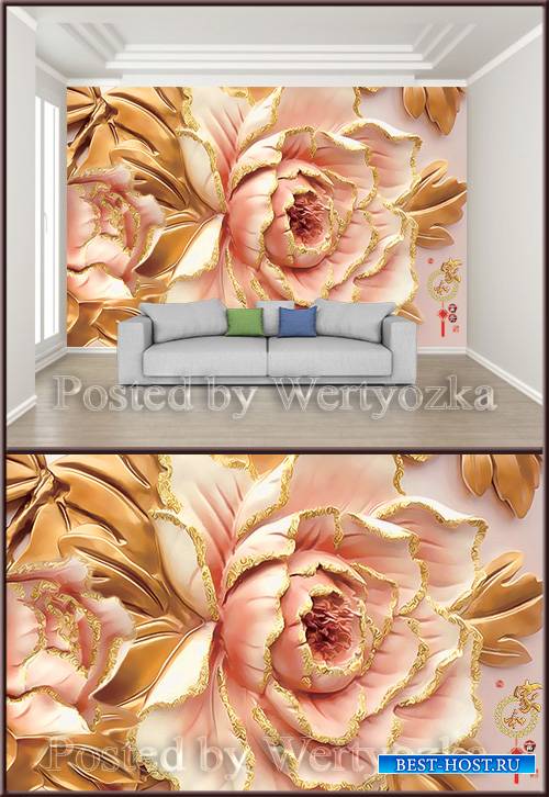 3D psd background wall peony flower luxury