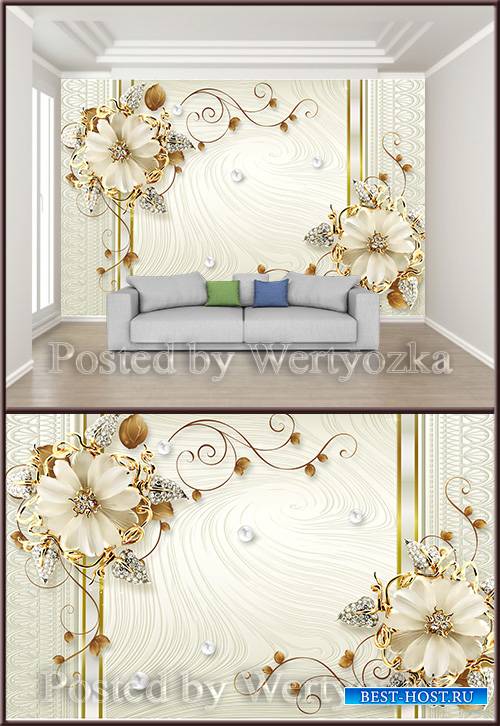 3D psd background wall champagne luxury jewelry flower