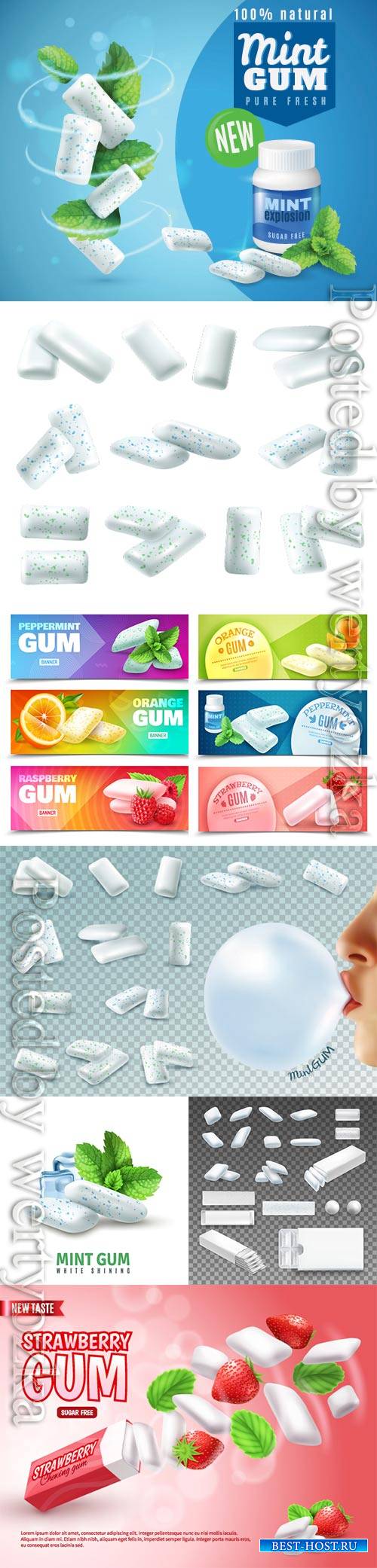 Realistic chewing gums vector set