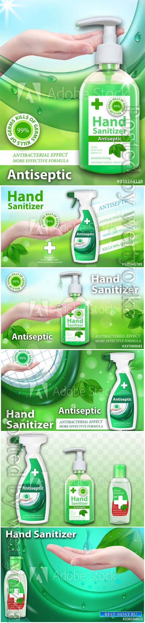 Antiseptic for hands in bottles vector design