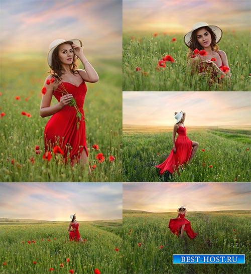 Девушка в красном платье - Растровый клипарт