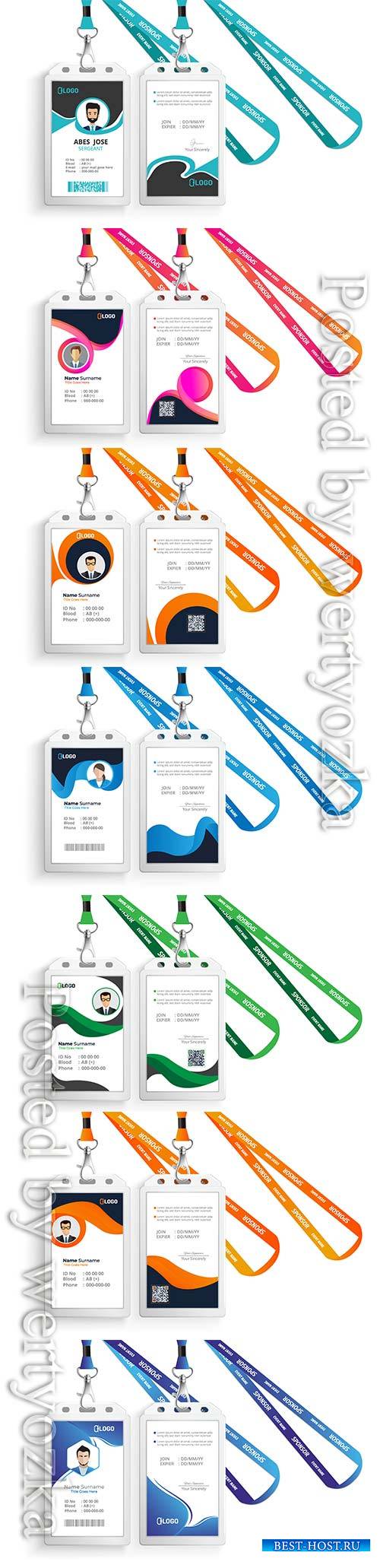 Id card with lanyard design set isolated vector illustration