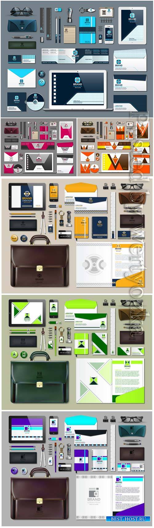 Business stationery with green design vector background