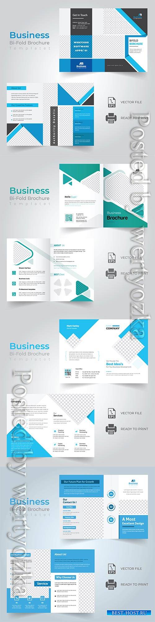 Bi-fold vector brochure template design, corporate business concept