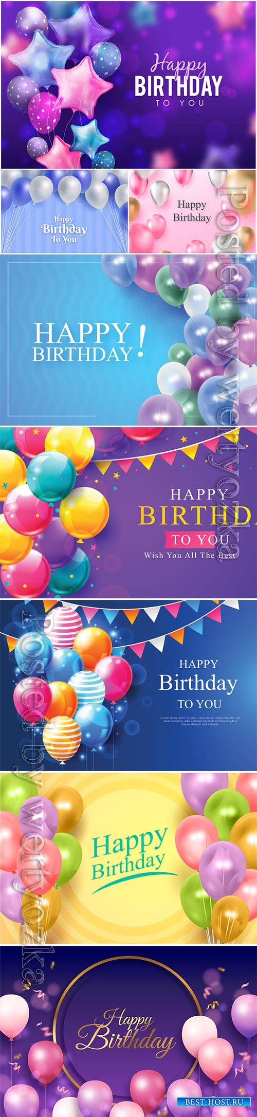 Happy birthday, vector holiday backgrounds with balloons