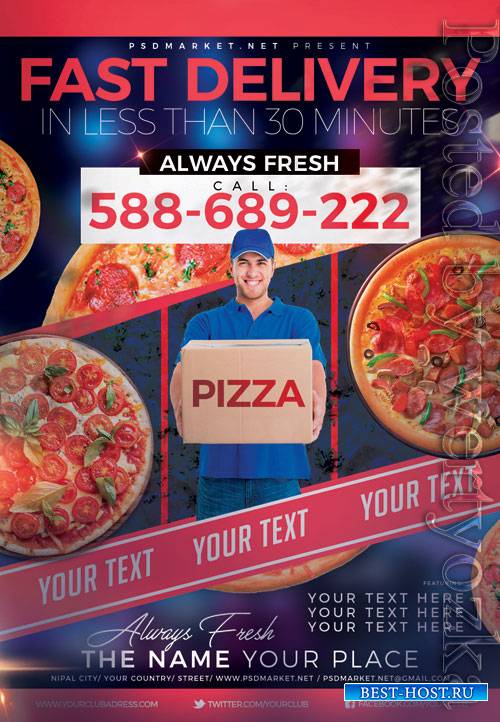 Fast delivery pizza - Premium flyer psd template