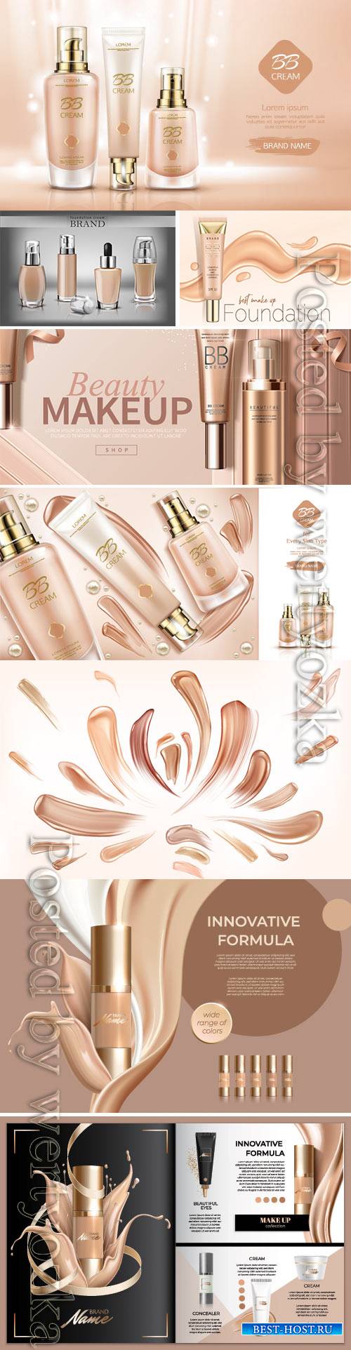 Bb cream beauty cosmetics and smears foundation vector illustration