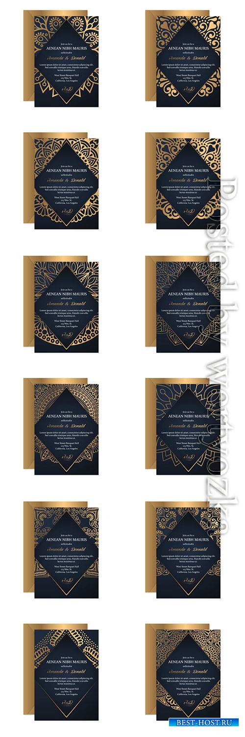 Wedding invitation vector card template with ethnic style