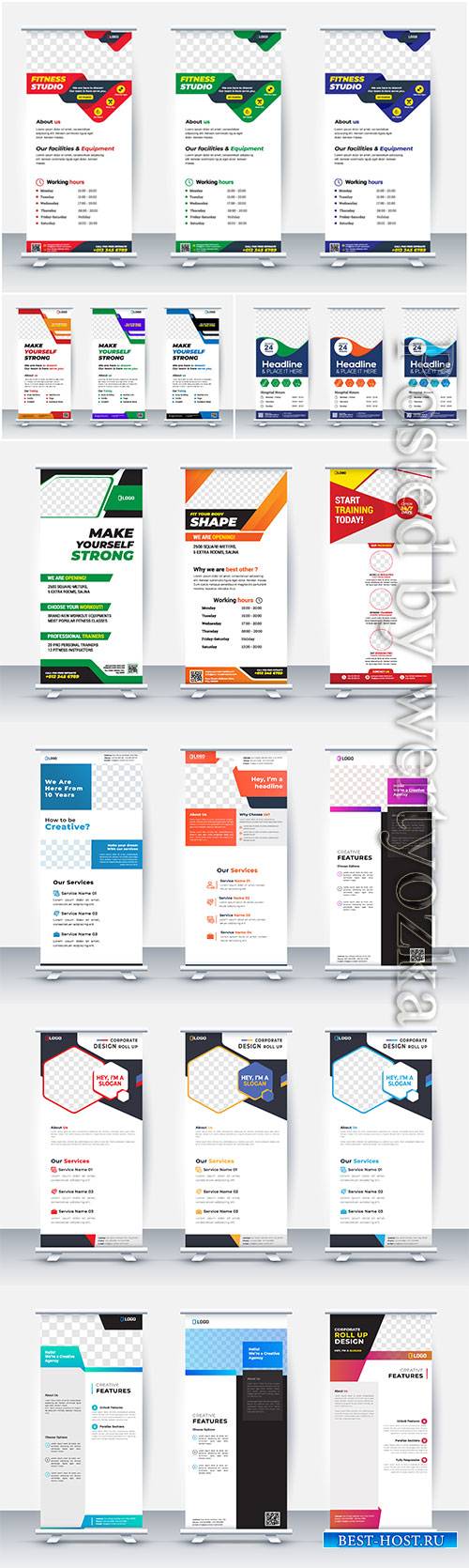 Business roll up banner stand poster, brochure flat design template creativ ...